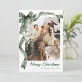 Funky Sage Green Christmas Bow Ribbon 2 Photo Feestdagenkaart (Staand voorkant)