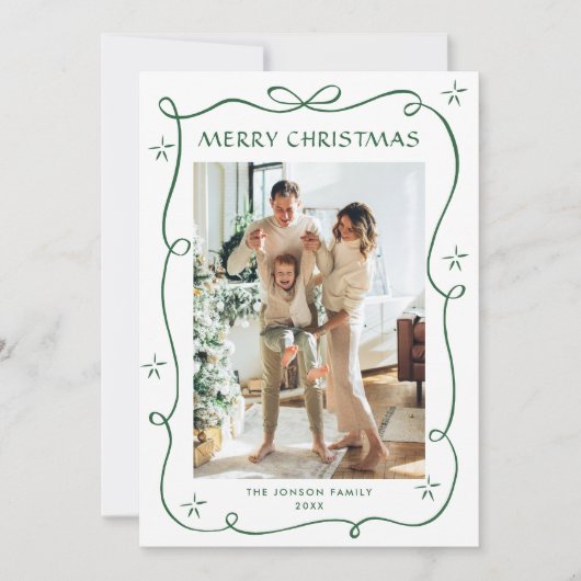 Funky Sage Green Christmas Bow Ribbon 2 Photo Feestdagenkaart (Voorkant)