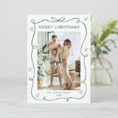 Funky Sage Green Christmas Bow Ribbon 2 Photo Feestdagenkaart (Staand voorkant)