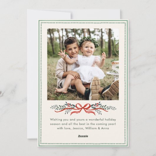 Funky Sage Green Christmas Bow Ribbon 2 Photo Feestdagenkaart (Achterkant)
