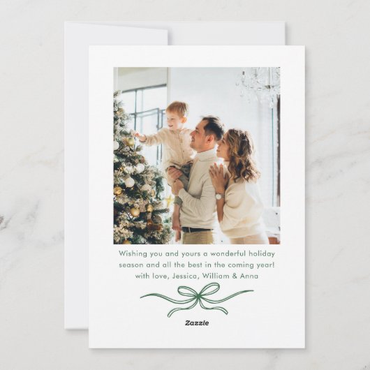 Funky Sage Green Christmas Bow Ribbon 2 Photo Feestdagenkaart (Achterkant)