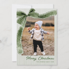 Funky Sage Green Christmas Bow Ribbon 2 Photo Feestdagenkaart