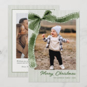 Funky Sage Green Christmas Bow Ribbon 2 Photo Feestdagenkaart (Voorkant / Achterkant)