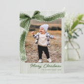 Funky Sage Green Christmas Bow Ribbon 2 Photo Feestdagenkaart (Staand voorkant)