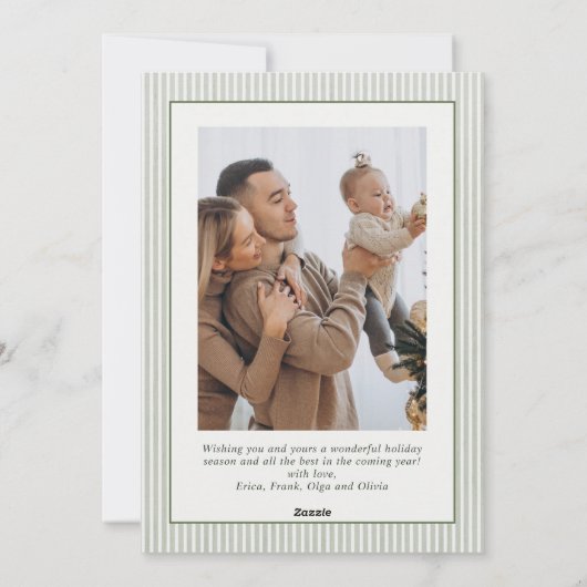 Funky Sage Green Christmas Bow Ribbon 2 Photo Feestdagenkaart (Achterkant)