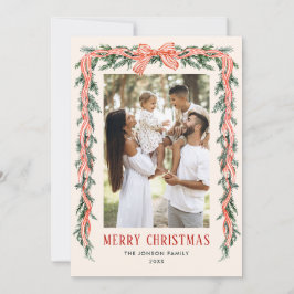 Funky Sage Green Christmas Bow Ribbon 2 Photo Feestdagenkaart