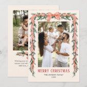 Funky Sage Green Christmas Bow Ribbon 2 Photo Feestdagenkaart (Voorkant / Achterkant)