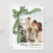Funky Sage Green Christmas Bow Ribbon 2 Photo Feestdagenkaart (Voorkant)