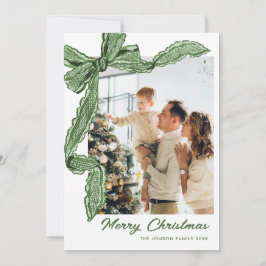 Funky Sage Green Christmas Bow Ribbon 2 Photo Feestdagenkaart