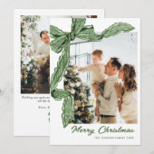 Funky Sage Green Christmas Bow Ribbon 2 Photo Feestdagenkaart (Voorkant / Achterkant)
