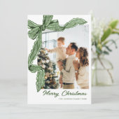 Funky Sage Green Christmas Bow Ribbon 2 Photo Feestdagenkaart (Staand voorkant)