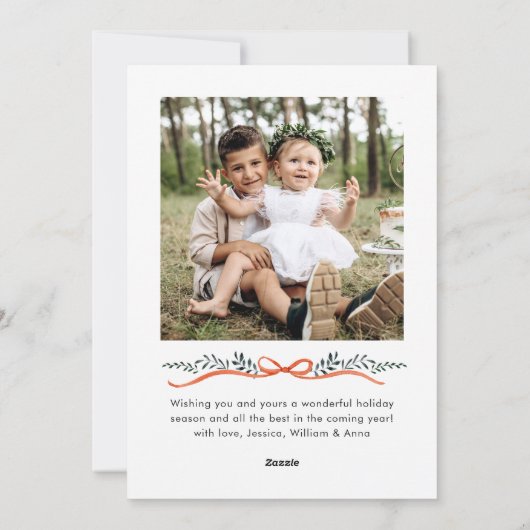 Funky Sage Green Christmas Bow Ribbon 2 Photo Feestdagenkaart (Achterkant)