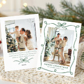 Funky Sage Green Christmas Bow Ribbon 2 Photo Feestdagenkaart