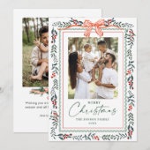 Funky Sage Green Christmas Bow Ribbon 2 Photo Feestdagenkaart (Voorkant / Achterkant)