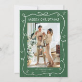 Funky Sage Green Christmas Bow Ribbon 2 Photo Feestdagenkaart (Voorkant)