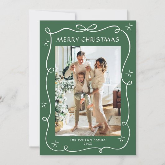 Funky Sage Green Christmas Bow Ribbon 2 Photo Feestdagenkaart (Voorkant)