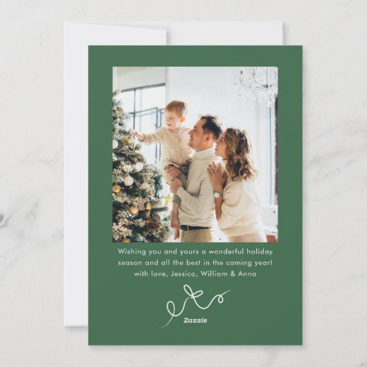 Funky Sage Green Christmas Bow Ribbon 2 Photo Feestdagenkaart (Achterkant)