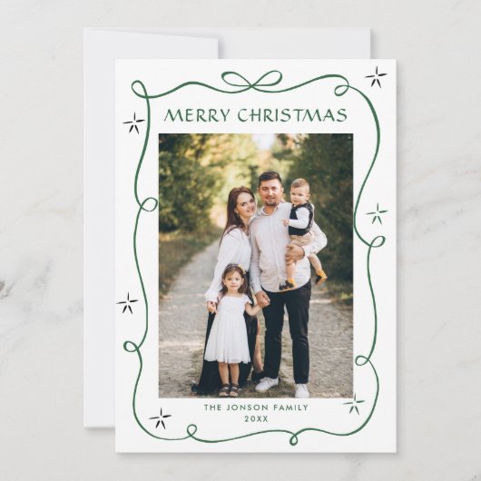 Funky Sage Green Christmas Bow Ribbon 2 Photo Feestdagenkaart (Voorkant)
