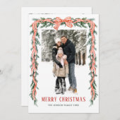 Funky Sage Green Christmas Bow Ribbon 2 Photo Feestdagenkaart (Voorkant / Achterkant)