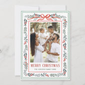 Funky Sage Green Christmas Bow Ribbon 2 Photo Feestdagenkaart (Voorkant)