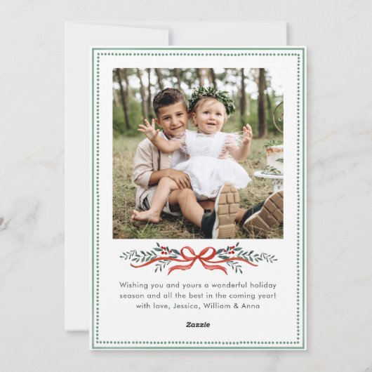 Funky Sage Green Christmas Bow Ribbon 2 Photo Feestdagenkaart (Achterkant)