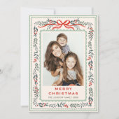 Funky Sage Green Christmas Bow Ribbon 2 Photo Feestdagenkaart (Voorkant)