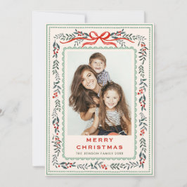 Funky Sage Green Christmas Bow Ribbon 2 Photo Feestdagenkaart