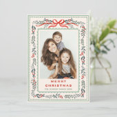 Funky Sage Green Christmas Bow Ribbon 2 Photo Feestdagenkaart (Staand voorkant)