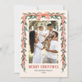 Funky Sage Green Christmas Bow Ribbon 5 Phot Feestdagenkaart (Voorkant)