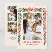 Funky Sage Green Christmas Bow Ribbon 5 Phot Feestdagenkaart (Voorkant / Achterkant)