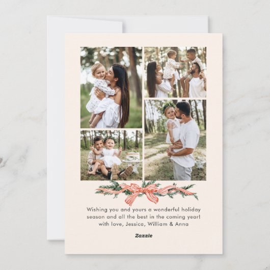 Funky Sage Green Christmas Bow Ribbon 5 Phot Feestdagenkaart (Achterkant)