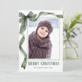 Funky Sage Green Christmas Bow Ribbon 5 Phot Feestdagenkaart (Staand voorkant)