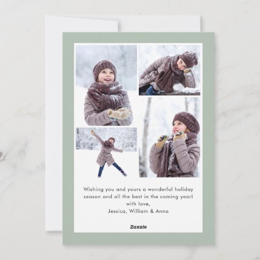 Funky Sage Green Christmas Bow Ribbon 5 Phot Feestdagenkaart (Achterkant)