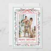 Funky Sage Green Christmas Bow Ribbon 5 Photo Feestdagenkaart (Voorkant)