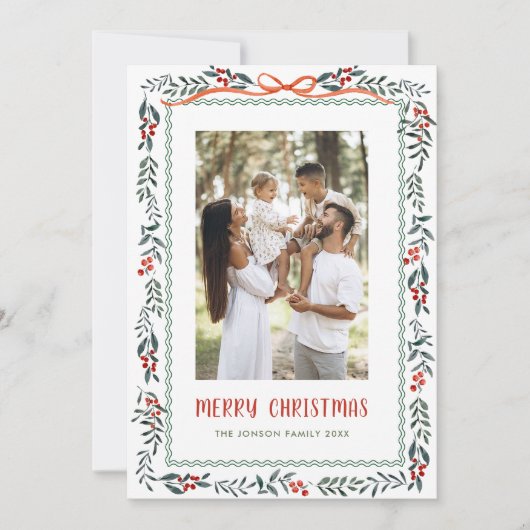 Funky Sage Green Christmas Bow Ribbon 5 Photo Feestdagenkaart (Voorkant)