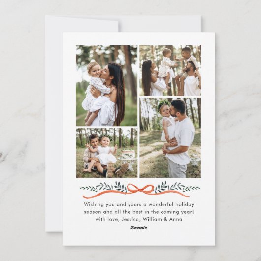 Funky Sage Green Christmas Bow Ribbon 5 Photo Feestdagenkaart (Achterkant)