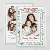 Funky Sage Green Christmas Bow Ribbon 5 Photo Feestdagenkaart (Voorkant / Achterkant)