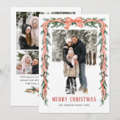 Funky Sage Green Christmas Bow Ribbon 5 Photo Feestdagenkaart (Voorkant / Achterkant)