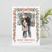 Funky Sage Green Christmas Bow Ribbon 5 Photo Feestdagenkaart (Staand voorkant)