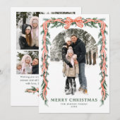 Funky Sage Green Christmas Bow Ribbon 5 Photo Feestdagenkaart (Voorkant / Achterkant)