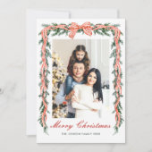 Funky Sage Green Christmas Bow Ribbon 5 Photo Feestdagenkaart (Voorkant)