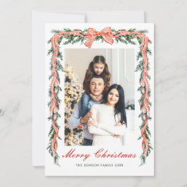 Funky Sage Green Christmas Bow Ribbon 5 Photo Feestdagenkaart