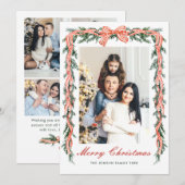 Funky Sage Green Christmas Bow Ribbon 5 Photo Feestdagenkaart (Voorkant / Achterkant)