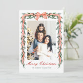 Funky Sage Green Christmas Bow Ribbon 5 Photo Feestdagenkaart (Staand voorkant)