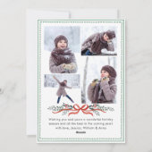 Funky Sage Green Christmas Bow Ribbon 5 Photo Feestdagenkaart (Achterkant)