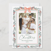 Funky Sage Green Christmas Bow Ribbon 5 Photo Feestdagenkaart (Voorkant)