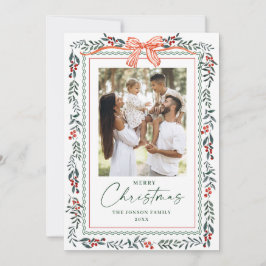 Funky Sage Green Christmas Bow Ribbon 5 Photo Feestdagenkaart