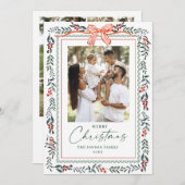 Funky Sage Green Christmas Bow Ribbon 5 Photo Feestdagenkaart (Voorkant / Achterkant)