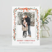 Funky Sage Green Christmas Bow Ribbon 5 Photo Feestdagenkaart (Staand voorkant)