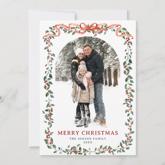 Funky Sage Green Christmas Bow Ribbon 5 Photo Feestdagenkaart (Voorkant)